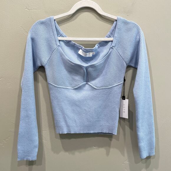 NWT ASTR The Label Harlie Off Shoulder Cropped Sweater Light Blue - Size: Medium - Picture 2 of 7